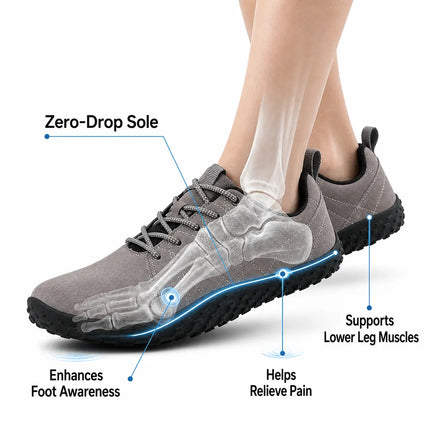 Orthopedic Suede Barefoot Hiking Trainers | Wide Toe Box Walking Shoes - Unisex