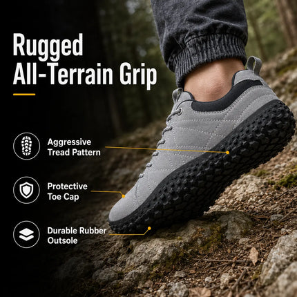 Orthopedic Suede Barefoot Hiking Trainers | Wide Toe Box Walking Shoes - Unisex