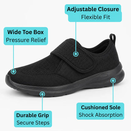 Wide Fit Orthopedic Walking Shoes for Swollen Feet with Adjustable Strap