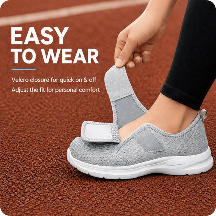 Wide Fit Orthopedic Walking Shoes for Swollen Feet with Adjustable Strap