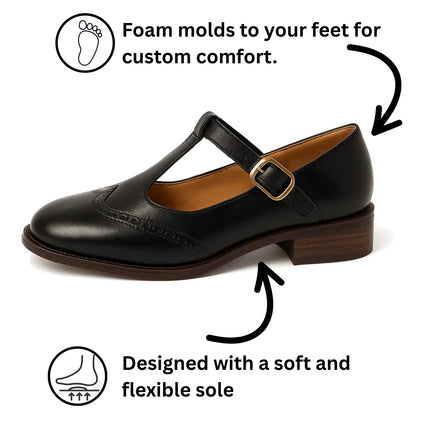 Women’s Soft Leather Vintage Mary Jane Walking Shoes by Nalovira